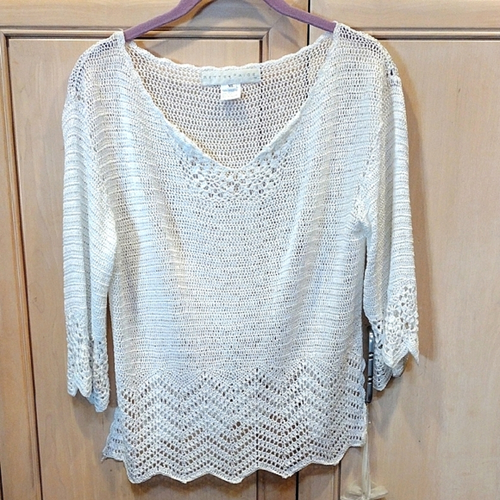 Bettie Page Y2K White Open Knit Top
